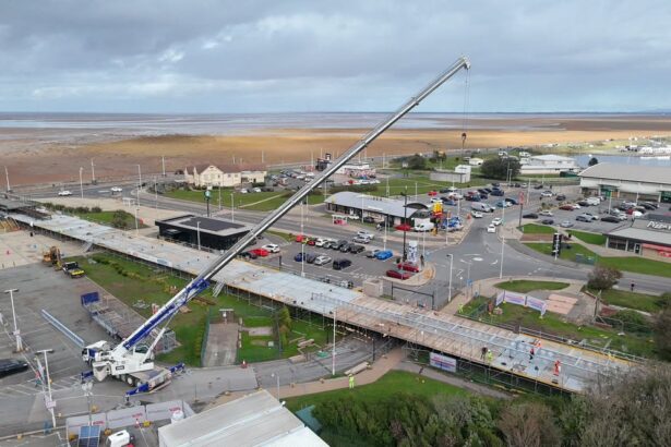 A huge crane is in place to lift steel into place at Southport Pier. Photo by Slobber Chops