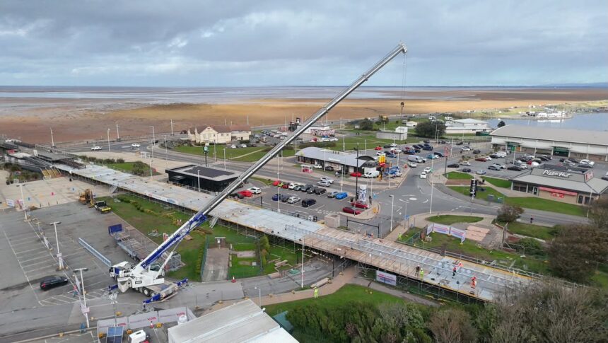 A huge crane is in place to lift steel into place at Southport Pier. Photo by Slobber Chops