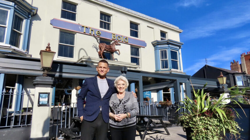 The new Talkin' Tables initiative is coming to The Bold on Lord Street in Southport. Mikhail Hotel And Leisure Group Cluster Manager James Bretnall-Bennett with Dorothy Livesey from Talkin' Tables. Photo by Andrew Brown Stand Up For Southport
